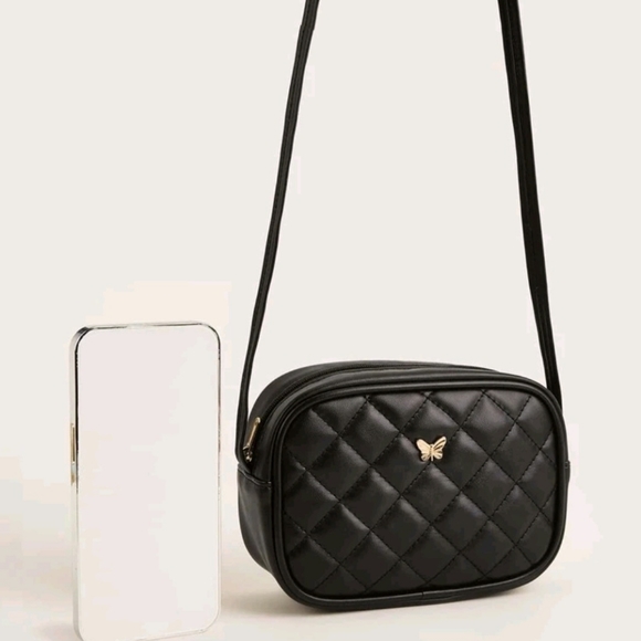 Girls Black Paid Stitching Square Crossbody Purse - Picture 3 of 4